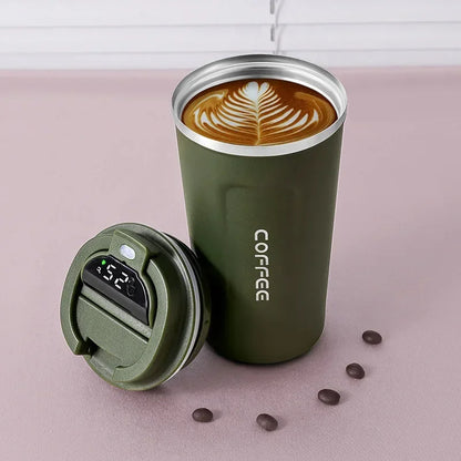 Stainless Steel Insulated Coffee Mug with Temperature Display - 380/510ml Vacuum Flask Thermal Tumbler