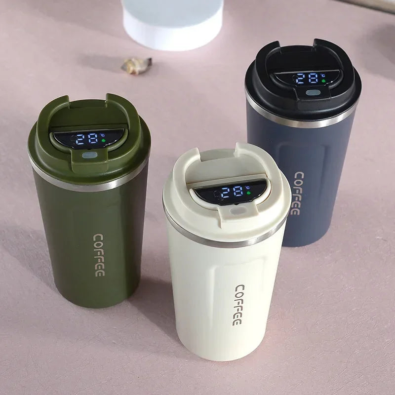Stainless Steel Insulated Coffee Mug with Temperature Display - 380/510ml Vacuum Flask Thermal Tumbler