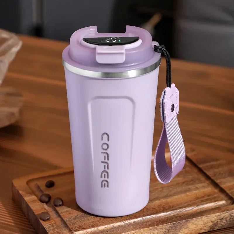 Stainless Steel Insulated Coffee Mug with Temperature Display - 380/510ml Vacuum Flask Thermal Tumbler