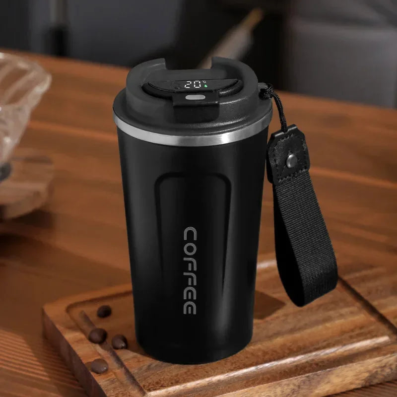 Stainless Steel Insulated Coffee Mug with Temperature Display - 380/510ml Vacuum Flask Thermal Tumbler
