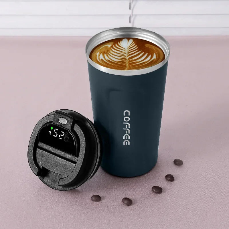 Stainless Steel Insulated Coffee Mug with Temperature Display - 380/510ml Vacuum Flask Thermal Tumbler