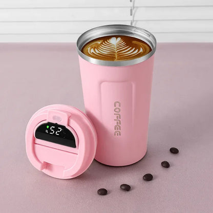 Stainless Steel Insulated Coffee Mug with Temperature Display - 380/510ml Vacuum Flask Thermal Tumbler