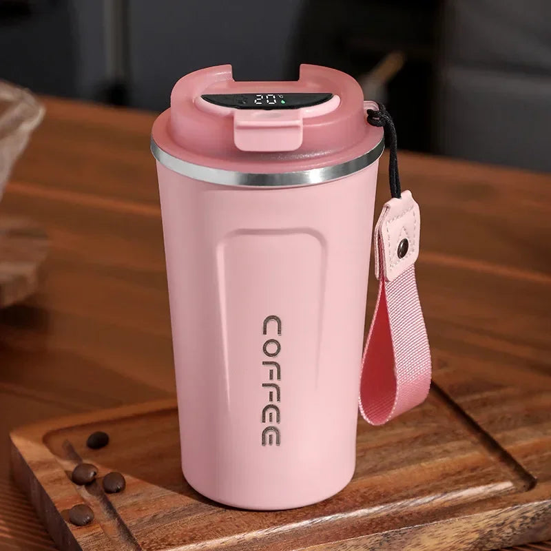 Stainless Steel Insulated Coffee Mug with Temperature Display - 380/510ml Vacuum Flask Thermal Tumbler