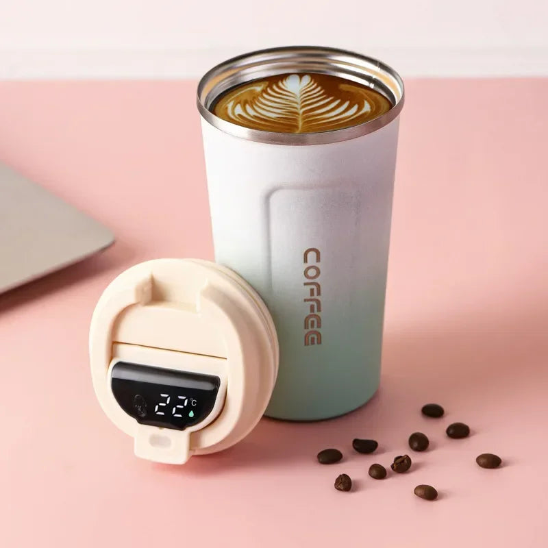 Stainless Steel Insulated Coffee Mug with Temperature Display - 380/510ml Vacuum Flask Thermal Tumbler
