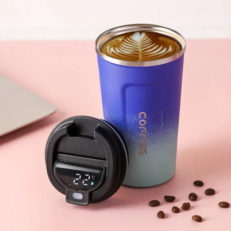 Stainless Steel Insulated Coffee Mug with Temperature Display - 380/510ml Vacuum Flask Thermal Tumbler