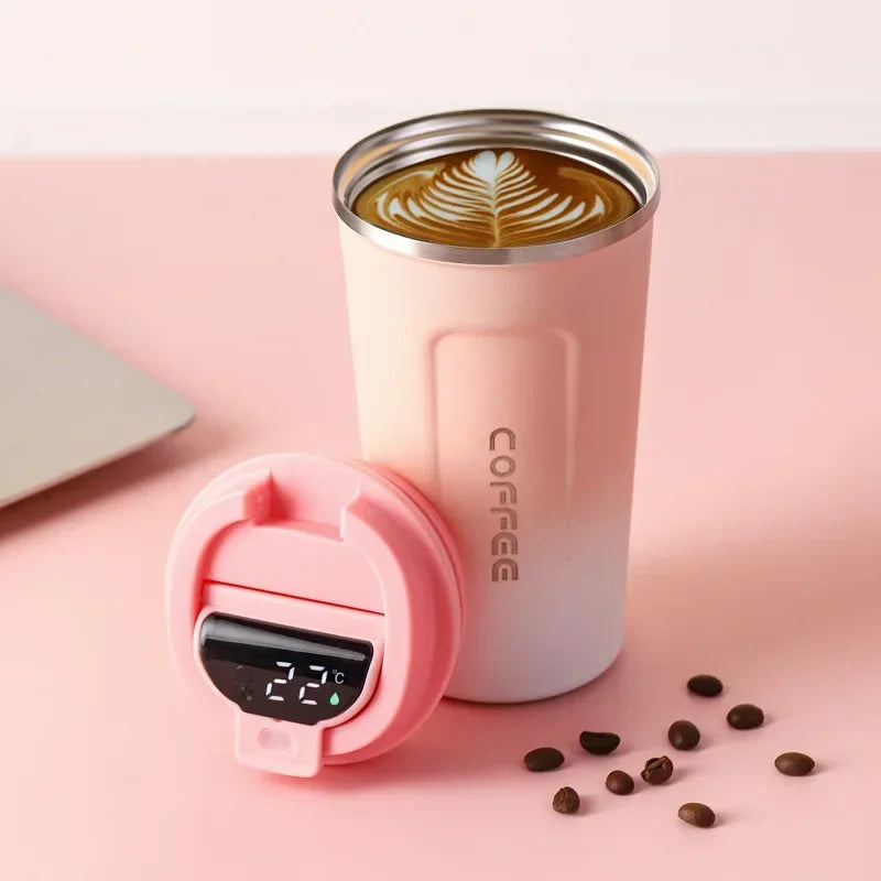 Stainless Steel Insulated Coffee Mug with Temperature Display - 380/510ml Vacuum Flask Thermal Tumbler